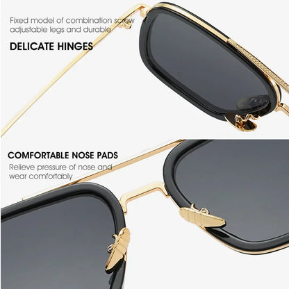 FoxDrop™ Steam Punk Tony Stark Sunglasses Men Women Fashion Square Driving Glasses Unisex Metal Frame Trendy Shades Oculos De Sol