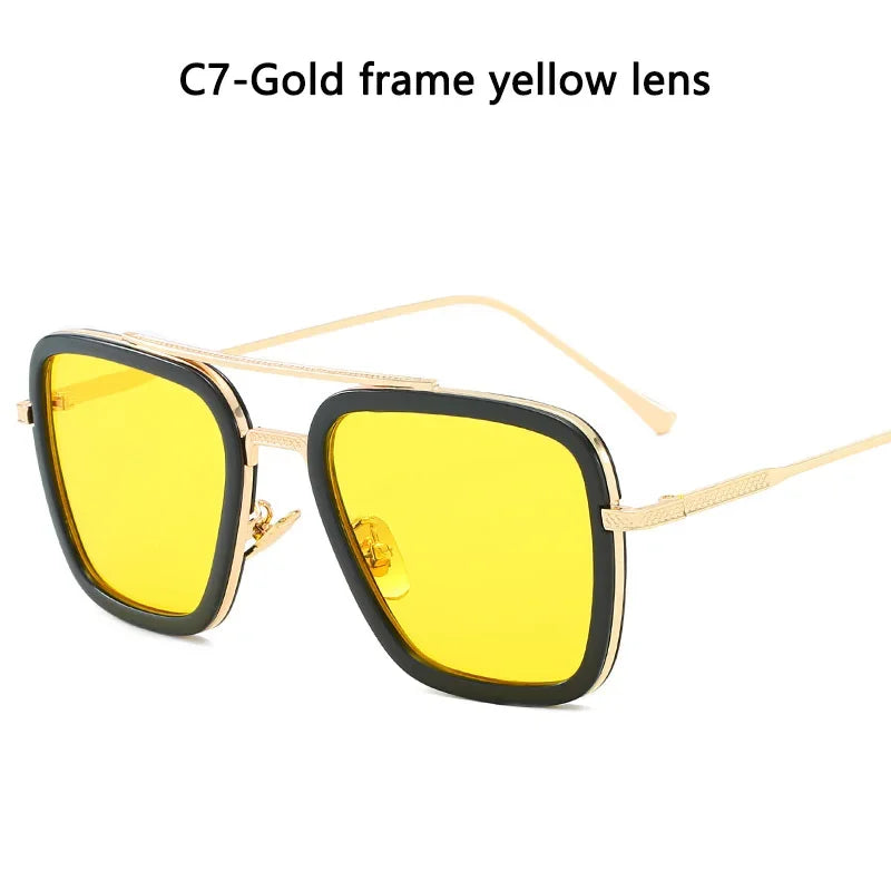 FoxDrop™ Steam Punk Tony Stark Sunglasses Men Women Fashion Square Driving Glasses Unisex Metal Frame Trendy Shades Oculos De Sol