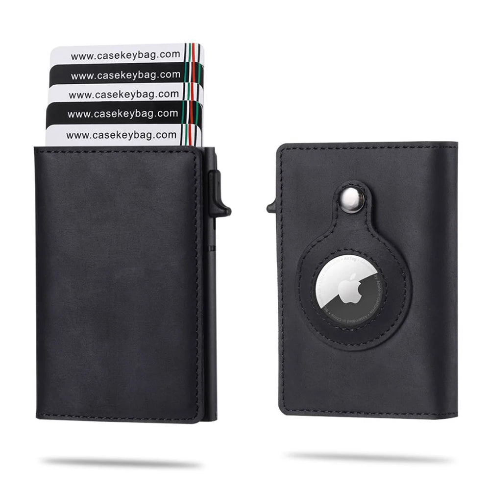 Portefeuille intelligent Airtag en cuir de vache FoxDrop™ CASEKEY pour homme, RFID Crazy Horse, fermeture magnétique en cuir de qualité supérieure, porte-cartes de crédit Airtag Pop-Up