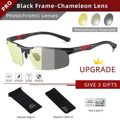 FoxDrop™ CLLOIO New Aluminum Polarized Photochromic Sunglasses Men Polarized Day Night Driving Glasses Anti-Glare Chameleon Oculos de sol