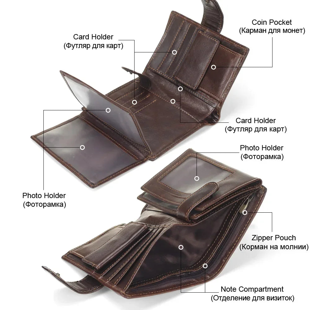 Portefeuille FoxDrop™ pour homme, nouveau, en cuir de vache véritable, porte-monnaie, pochette, moraillon, ouvert, qualité supérieure, style rétro, court