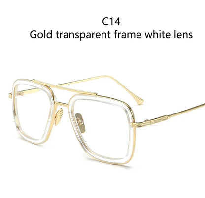 FoxDrop™ Steam Punk Tony Stark Sunglasses Men Women Fashion Square Driving Glasses Unisex Metal Frame Trendy Shades Oculos De Sol