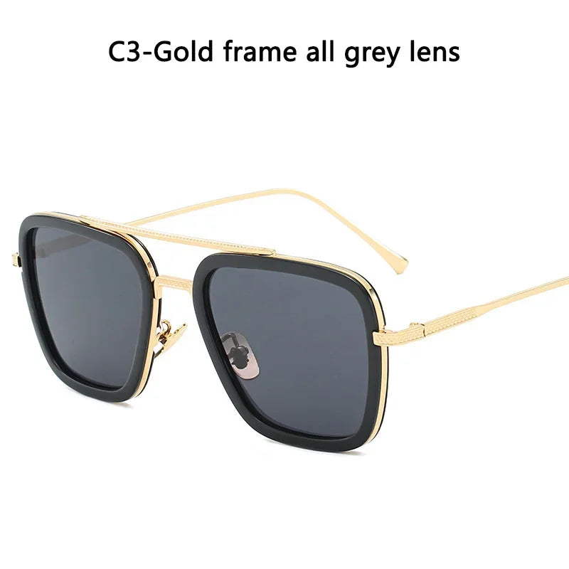 FoxDrop™ Steam Punk Tony Stark Sunglasses Men Women Fashion Square Driving Glasses Unisex Metal Frame Trendy Shades Oculos De Sol