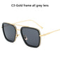 FoxDrop™ Steam Punk Tony Stark Sunglasses Men Women Fashion Square Driving Glasses Unisex Metal Frame Trendy Shades Oculos De Sol