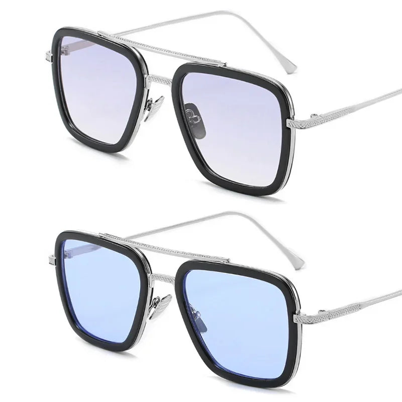 FoxDrop™ Steam Punk Tony Stark Sunglasses Men Women Fashion Square Driving Glasses Unisex Metal Frame Trendy Shades Oculos De Sol