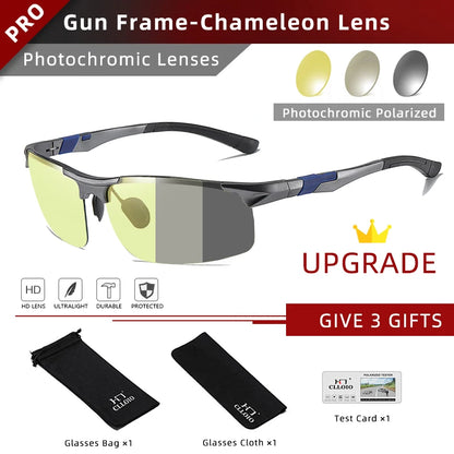 FoxDrop™ CLLOIO New Aluminum Polarized Photochromic Sunglasses Men Polarized Day Night Driving Glasses Anti-Glare Chameleon Oculos de sol