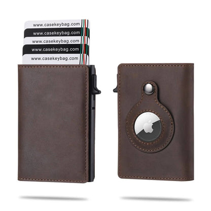 Portefeuille intelligent Airtag en cuir de vache FoxDrop™ CASEKEY pour homme, RFID Crazy Horse, fermeture magnétique en cuir de qualité supérieure, porte-cartes de crédit Airtag Pop-Up