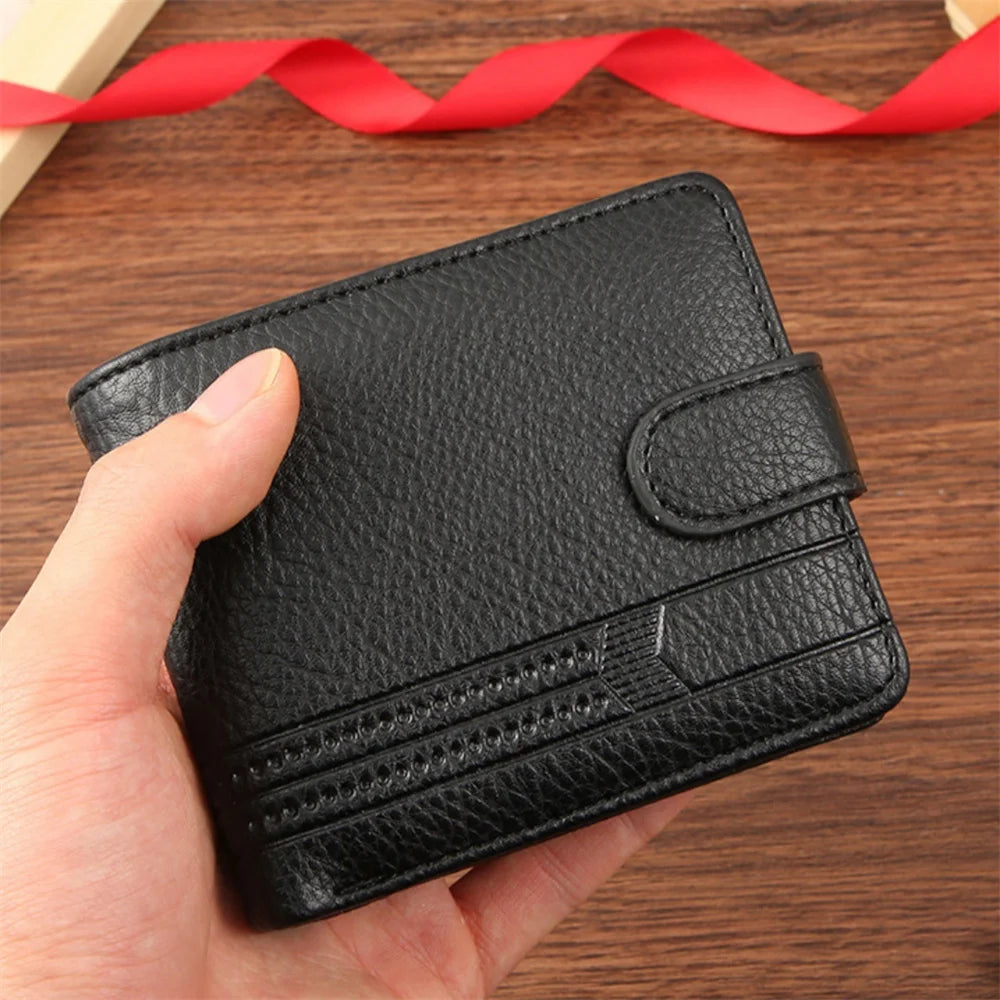 FoxDrop™ - Cartera corta plegable de piel sintética para hombre, con cierre, tarjetero, billetera, bolso de mano, monedero