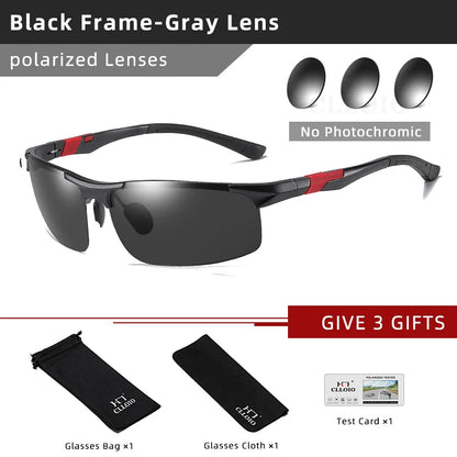 FoxDrop™ CLLOIO New Aluminum Polarized Photochromic Sunglasses Men Polarized Day Night Driving Glasses Anti-Glare Chameleon Oculos de sol