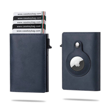 Portefeuille intelligent Airtag en cuir de vache FoxDrop™ CASEKEY pour homme, RFID Crazy Horse, fermeture magnétique en cuir de qualité supérieure, porte-cartes de crédit Airtag Pop-Up