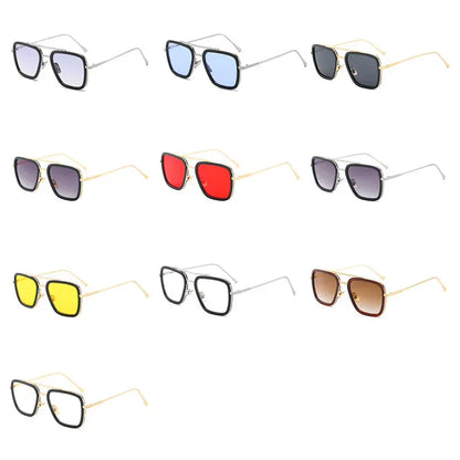 FoxDrop™ Steam Punk Tony Stark Sunglasses Men Women Fashion Square Driving Glasses Unisex Metal Frame Trendy Shades Oculos De Sol