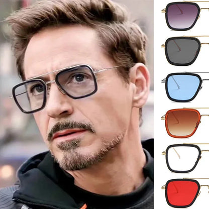 FoxDrop™ Steam Punk Tony Stark Sunglasses Men Women Fashion Square Driving Glasses Unisex Metal Frame Trendy Shades Oculos De Sol