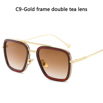 FoxDrop™ Steam Punk Tony Stark Sunglasses Men Women Fashion Square Driving Glasses Unisex Metal Frame Trendy Shades Oculos De Sol