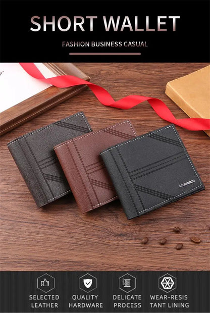 Portefeuille court en cuir givré FoxDrop™ pour homme, multi-emplacements, porte-monnaie et porte-photo, petit portefeuille pour homme, haute qualité, nouveauté 2024