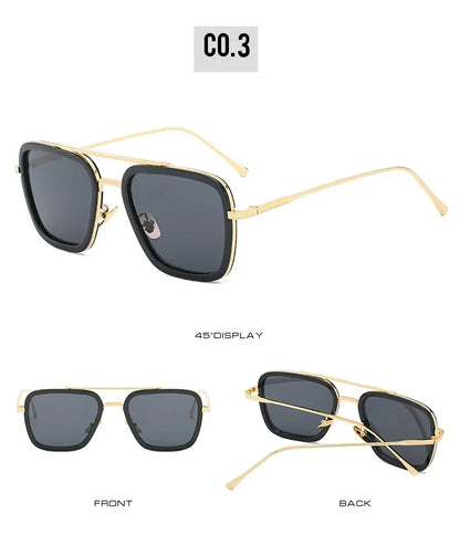 FoxDrop™ Steam Punk Tony Stark Sunglasses Men Women Fashion Square Driving Glasses Unisex Metal Frame Trendy Shades Oculos De Sol