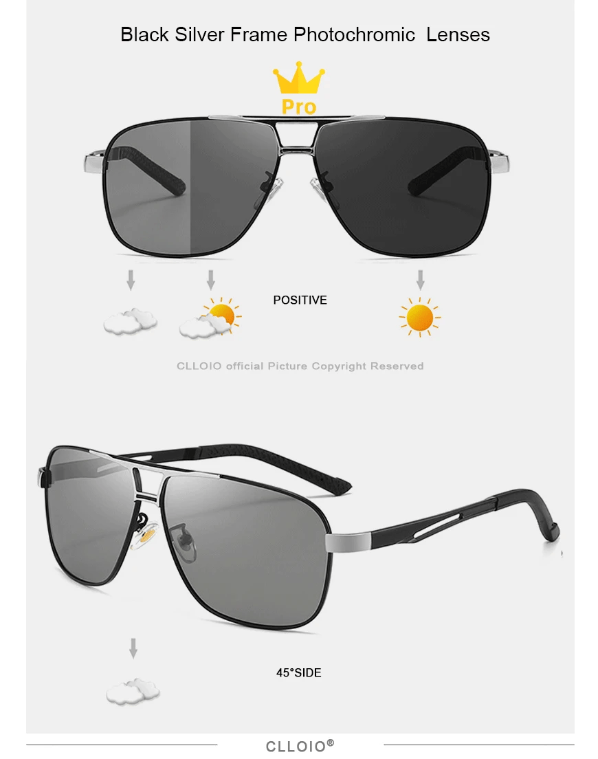 FoxDrop™ CLLOIO Nouvelles lunettes de soleil polarisées photochromiques carrées pour hommes, changement de couleur, lunettes de soleil caméléon antireflet pour la conduite Oculos de sol