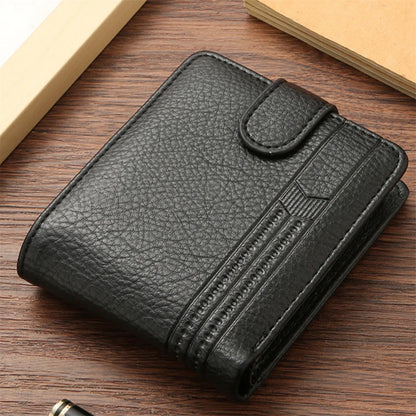 FoxDrop™ - Cartera corta plegable de piel sintética para hombre, con cierre, tarjetero, billetera, bolso de mano, monedero
