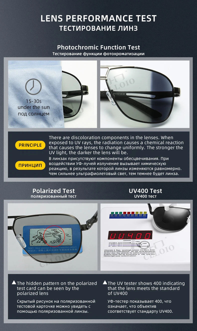 FoxDrop™ CLLOIO Nouvelles lunettes de soleil polarisées photochromiques carrées pour hommes, changement de couleur, lunettes de soleil caméléon antireflet pour la conduite Oculos de sol