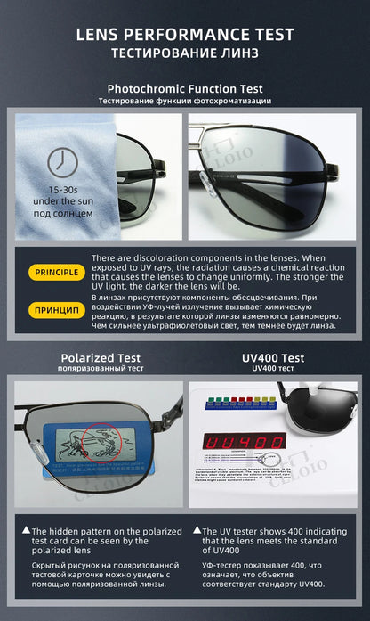 FoxDrop™ CLLOIO Nouvelles lunettes de soleil polarisées photochromiques carrées pour hommes, changement de couleur, lunettes de soleil caméléon antireflet pour la conduite Oculos de sol