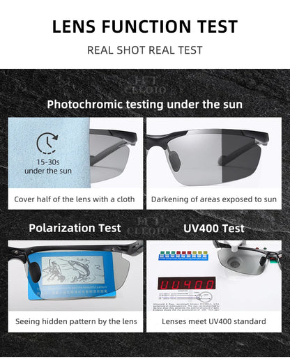 FoxDrop™ CLLOIO New Aluminum Polarized Photochromic Sunglasses Men Polarized Day Night Driving Glasses Anti-Glare Chameleon Oculos de sol