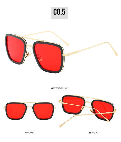 FoxDrop™ Steam Punk Tony Stark Sunglasses Men Women Fashion Square Driving Glasses Unisex Metal Frame Trendy Shades Oculos De Sol