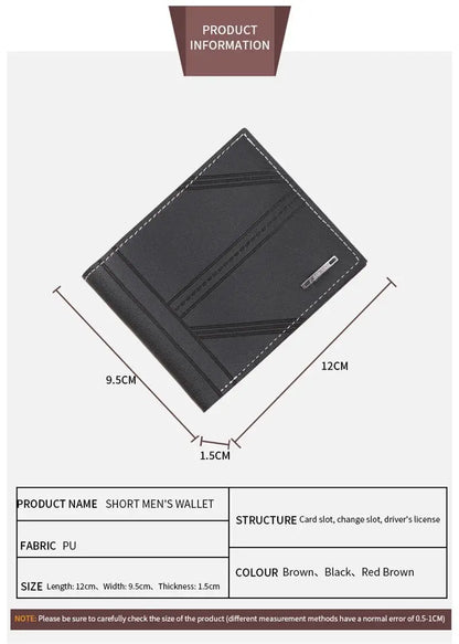 Portefeuille court en cuir givré FoxDrop™ pour homme, multi-emplacements, porte-monnaie et porte-photo, petit portefeuille pour homme, haute qualité, nouveauté 2024