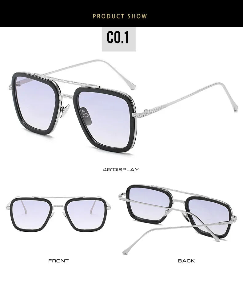 FoxDrop™ Steam Punk Tony Stark Sunglasses Men Women Fashion Square Driving Glasses Unisex Metal Frame Trendy Shades Oculos De Sol