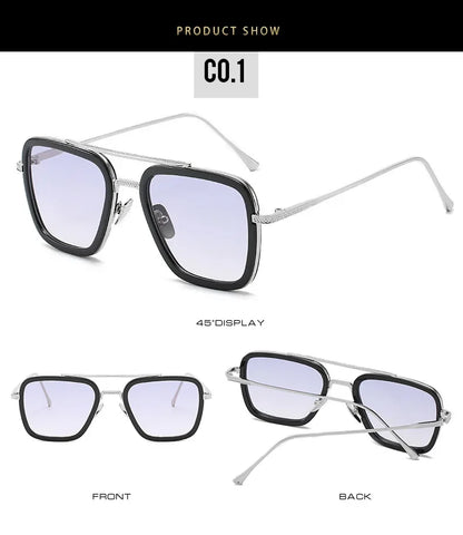 FoxDrop™ Steam Punk Tony Stark Sunglasses Men Women Fashion Square Driving Glasses Unisex Metal Frame Trendy Shades Oculos De Sol