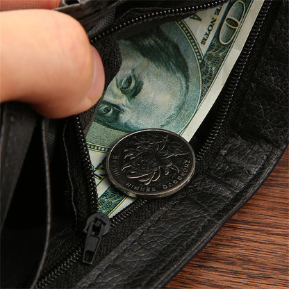 FoxDrop™ - Cartera corta plegable de piel sintética para hombre, con cierre, tarjetero, billetera, bolso de mano, monedero