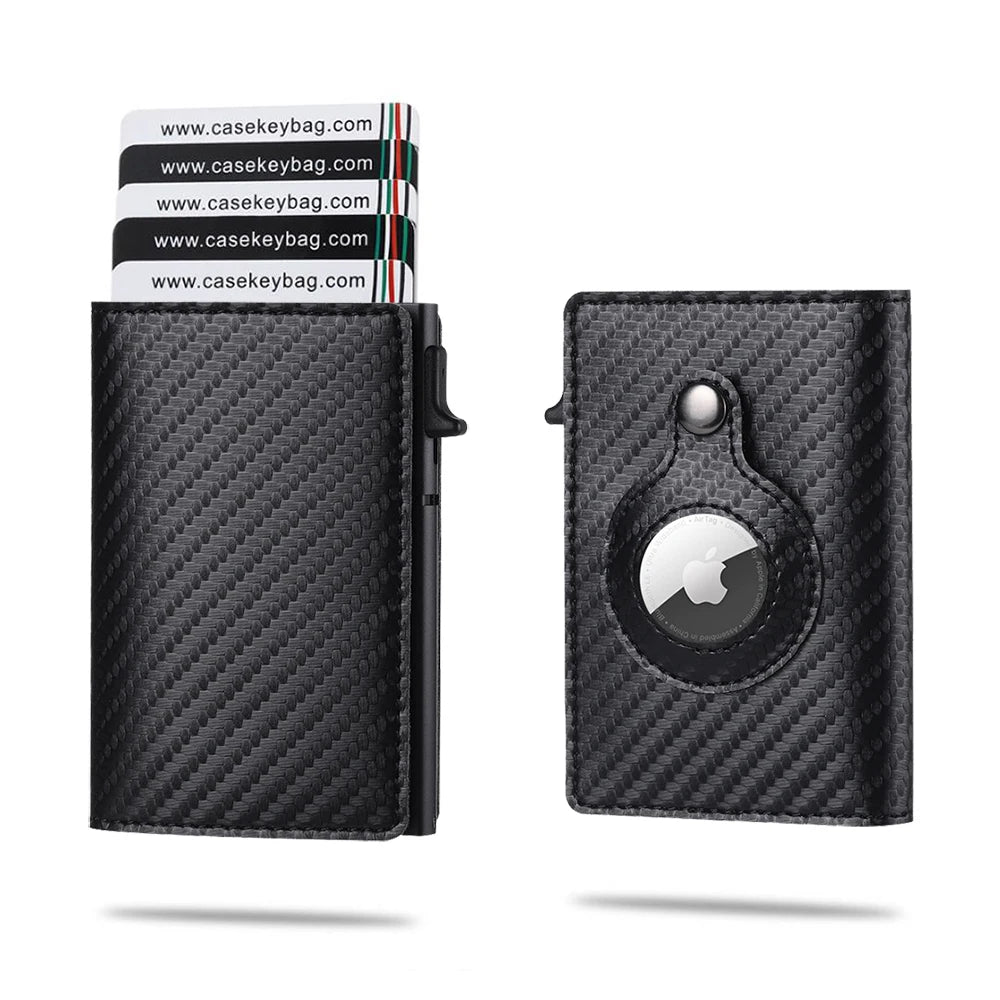 Portefeuille intelligent Airtag en cuir de vache FoxDrop™ CASEKEY pour homme, RFID Crazy Horse, fermeture magnétique en cuir de qualité supérieure, porte-cartes de crédit Airtag Pop-Up