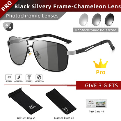 FoxDrop™ CLLOIO Nouvelles lunettes de soleil polarisées photochromiques carrées pour hommes, changement de couleur, lunettes de soleil caméléon antireflet pour la conduite Oculos de sol