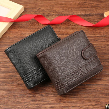 FoxDrop™ - Cartera corta plegable de piel sintética para hombre, con cierre, tarjetero, billetera, bolso de mano, monedero