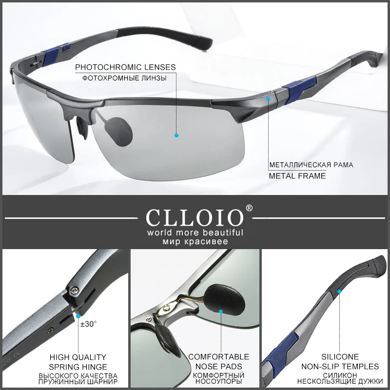 FoxDrop™ CLLOIO New Aluminum Polarized Photochromic Sunglasses Men Polarized Day Night Driving Glasses Anti-Glare Chameleon Oculos de sol