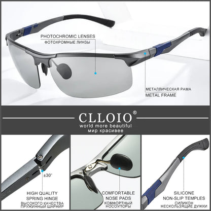 FoxDrop™ CLLOIO New Aluminum Polarized Photochromic Sunglasses Men Polarized Day Night Driving Glasses Anti-Glare Chameleon Oculos de sol