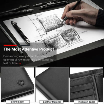 Portefeuille FoxDrop™ en cuir véritable pour homme, classique, noir, souple, avec poche pour pièces et porte-cartes de crédit