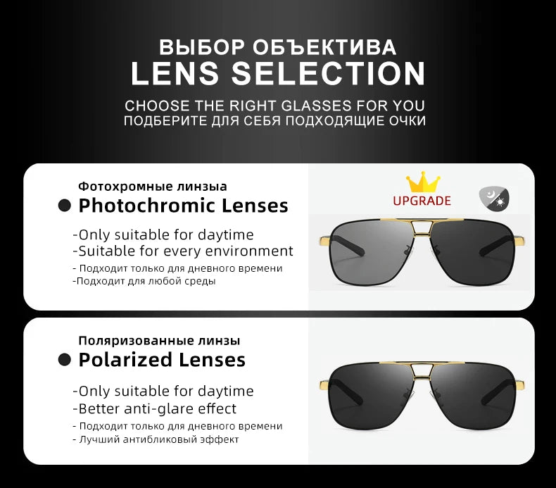 FoxDrop™ CLLOIO Nouvelles lunettes de soleil polarisées photochromiques carrées pour hommes, changement de couleur, lunettes de soleil caméléon antireflet pour la conduite Oculos de sol