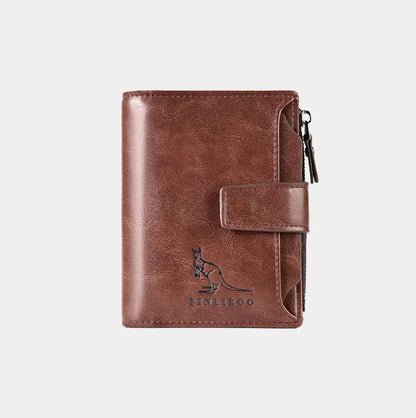 Portefeuille en cuir FoxDrop™ pour homme, porte-cartes RFID court de luxe pour homme, porte-monnaie à fermeture éclair, portefeuille portable pour homme