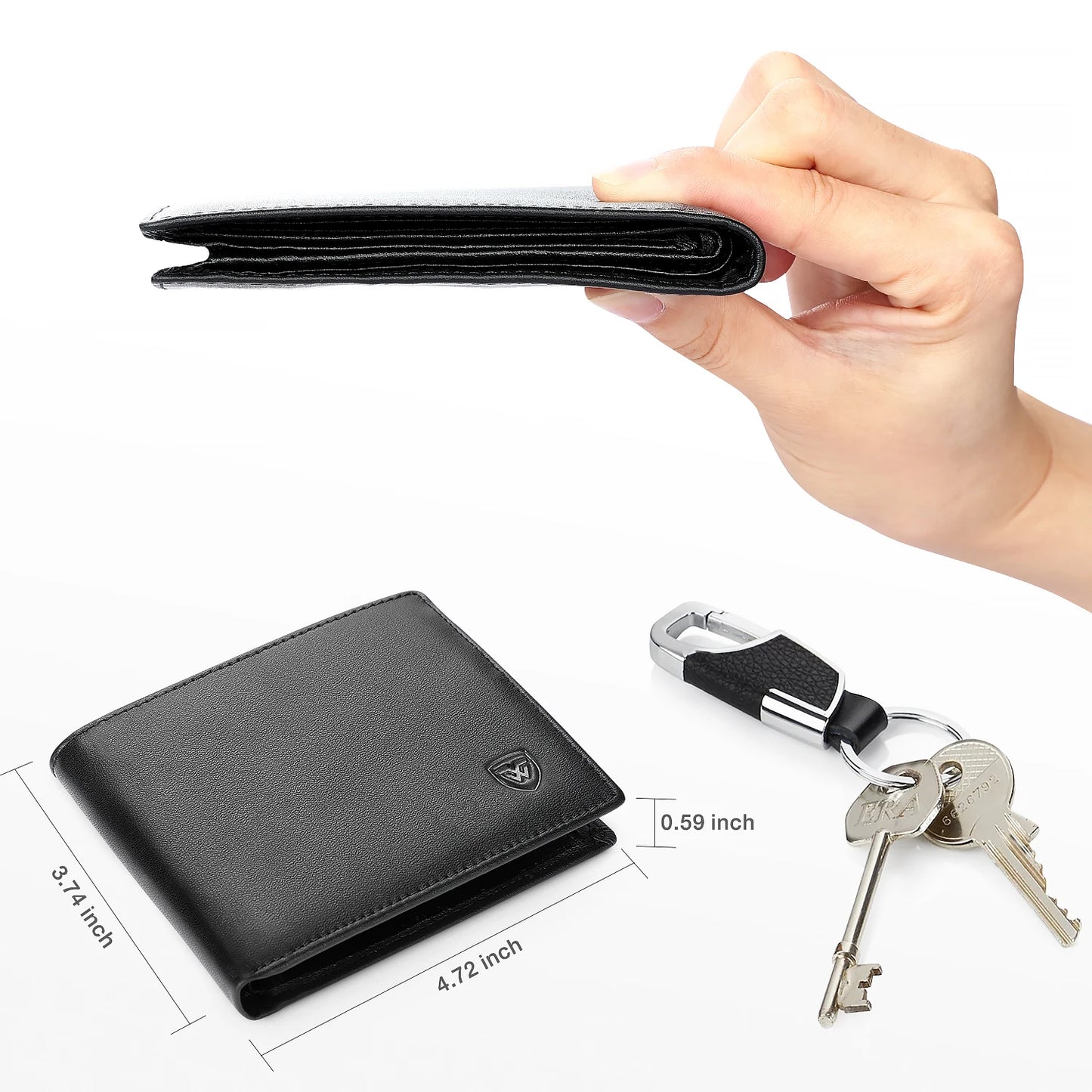 Portefeuille FoxDrop™ en cuir véritable pour homme, classique, noir, souple, avec poche pour pièces et porte-cartes de crédit