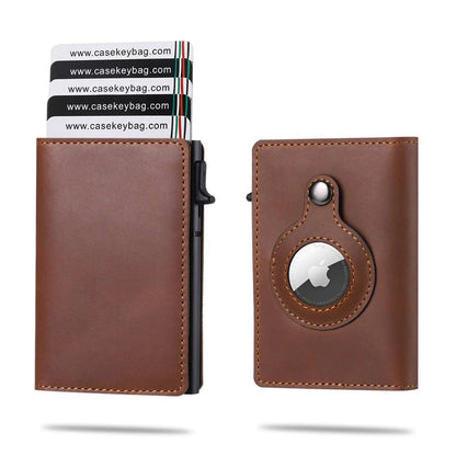 Portefeuille intelligent Airtag en cuir de vache FoxDrop™ CASEKEY pour homme, RFID Crazy Horse, fermeture magnétique en cuir de qualité supérieure, porte-cartes de crédit Airtag Pop-Up