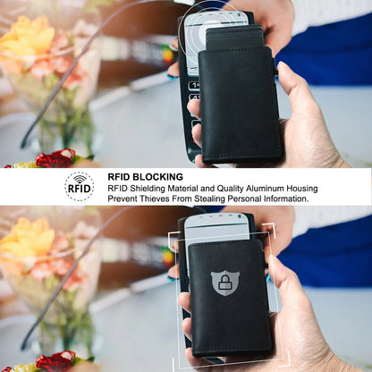 Portefeuille intelligent Airtag en cuir de vache FoxDrop™ CASEKEY pour homme, RFID Crazy Horse, fermeture magnétique en cuir de qualité supérieure, porte-cartes de crédit Airtag Pop-Up