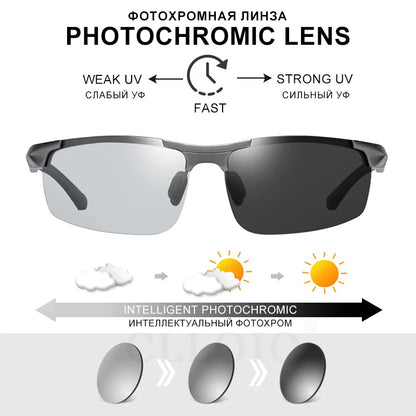 FoxDrop™ CLLOIO New Aluminum Polarized Photochromic Sunglasses Men Polarized Day Night Driving Glasses Anti-Glare Chameleon Oculos de sol