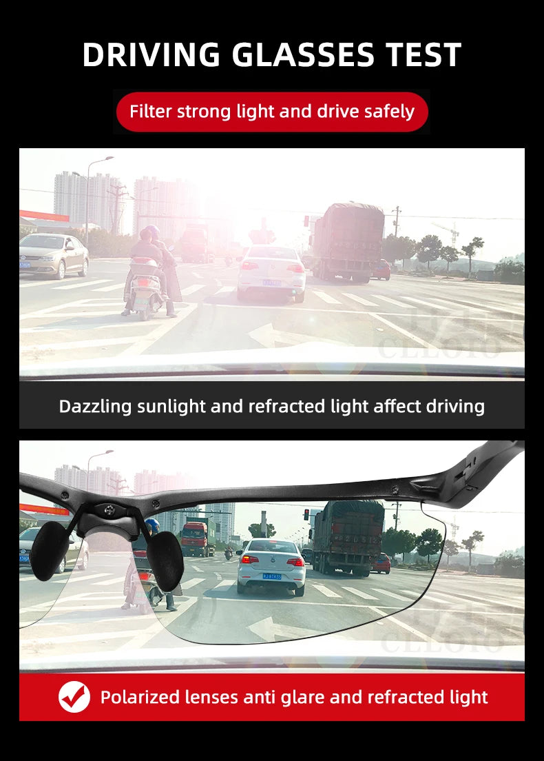 FoxDrop™ CLLOIO New Aluminum Polarized Photochromic Sunglasses Men Polarized Day Night Driving Glasses Anti-Glare Chameleon Oculos de sol