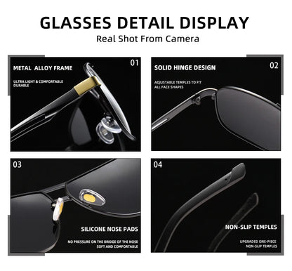 FoxDrop™ CLLOIO Nouvelles lunettes de soleil polarisées photochromiques carrées pour hommes, changement de couleur, lunettes de soleil caméléon antireflet pour la conduite Oculos de sol