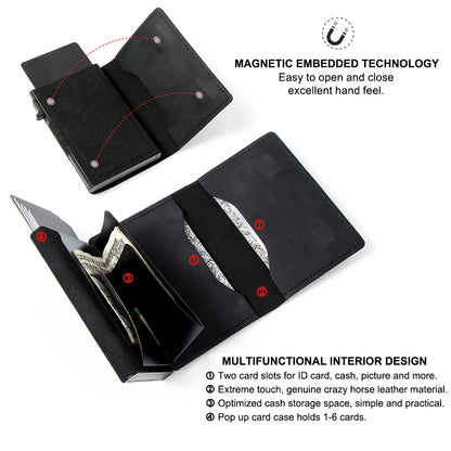 Portefeuille intelligent Airtag en cuir de vache FoxDrop™ CASEKEY pour homme, RFID Crazy Horse, fermeture magnétique en cuir de qualité supérieure, porte-cartes de crédit Airtag Pop-Up
