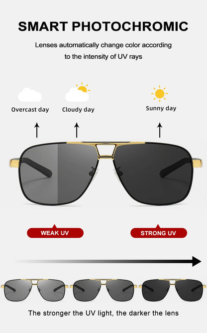 FoxDrop™ CLLOIO Nouvelles lunettes de soleil polarisées photochromiques carrées pour hommes, changement de couleur, lunettes de soleil caméléon antireflet pour la conduite Oculos de sol