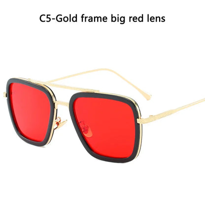FoxDrop™ Steam Punk Tony Stark Sunglasses Men Women Fashion Square Driving Glasses Unisex Metal Frame Trendy Shades Oculos De Sol