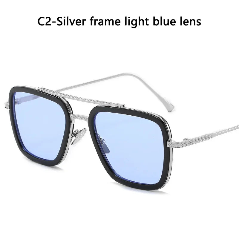 FoxDrop™ Steam Punk Tony Stark Sunglasses Men Women Fashion Square Driving Glasses Unisex Metal Frame Trendy Shades Oculos De Sol