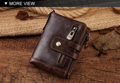 Monedero FoxDrop™ 100% de piel auténtica para hombre, tarjetero pequeño, cartera con cadena, cartera de bolsillo para hombre, calidad