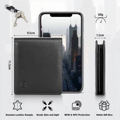 Portefeuille FoxDrop™ en cuir véritable pour homme, classique, noir, souple, avec poche pour pièces et porte-cartes de crédit