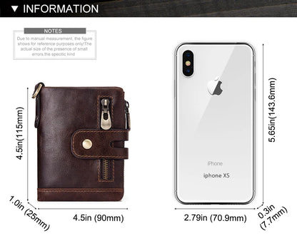 Monedero FoxDrop™ 100% de piel auténtica para hombre, tarjetero pequeño, cartera con cadena, cartera de bolsillo para hombre, calidad